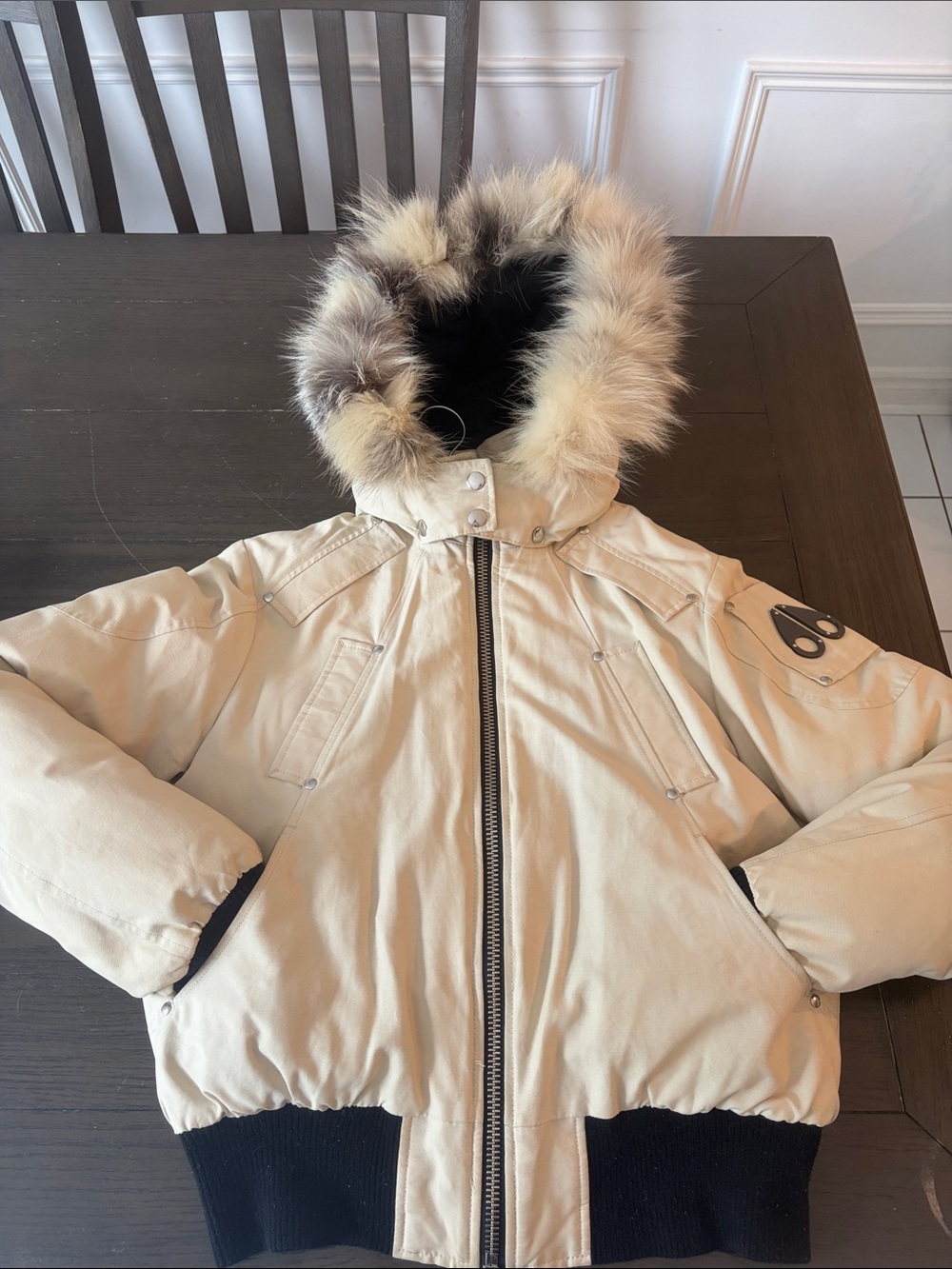Moose Knuckles Original Debbie bomber Jacket with Fur Trim Hood size large